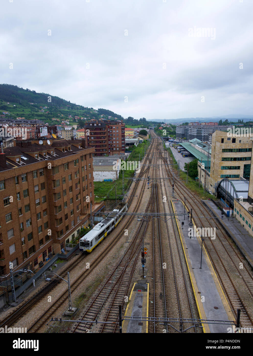 Railway tracks, Oviedo, Asturias, Spain Stock Photo