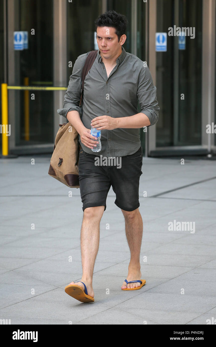 Paul Forkan who started Gandy Flip Flops with his brother, seen leaving BBC  Radio Studios after