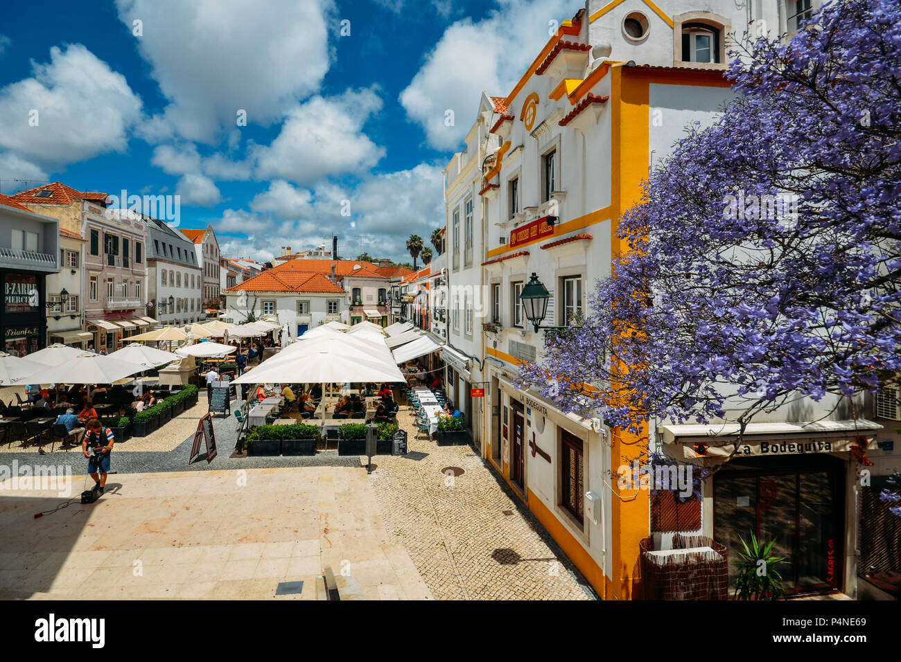 Cascais, Portugal June 8, 2018 Busy touristic restaurants and bars with traditional
