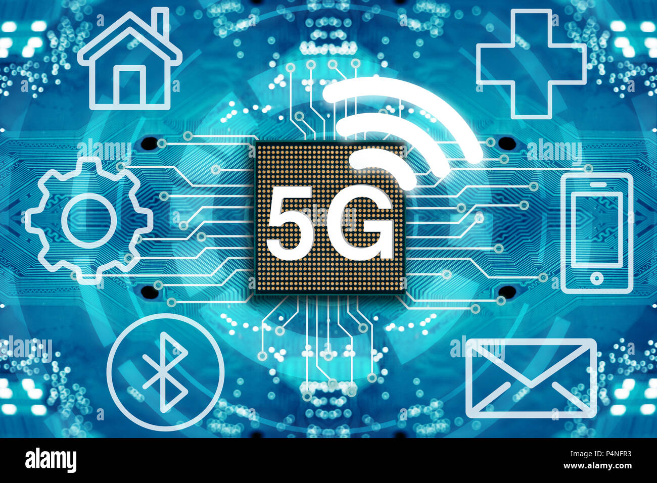 5G network wireless systems and internet. Stock Photo