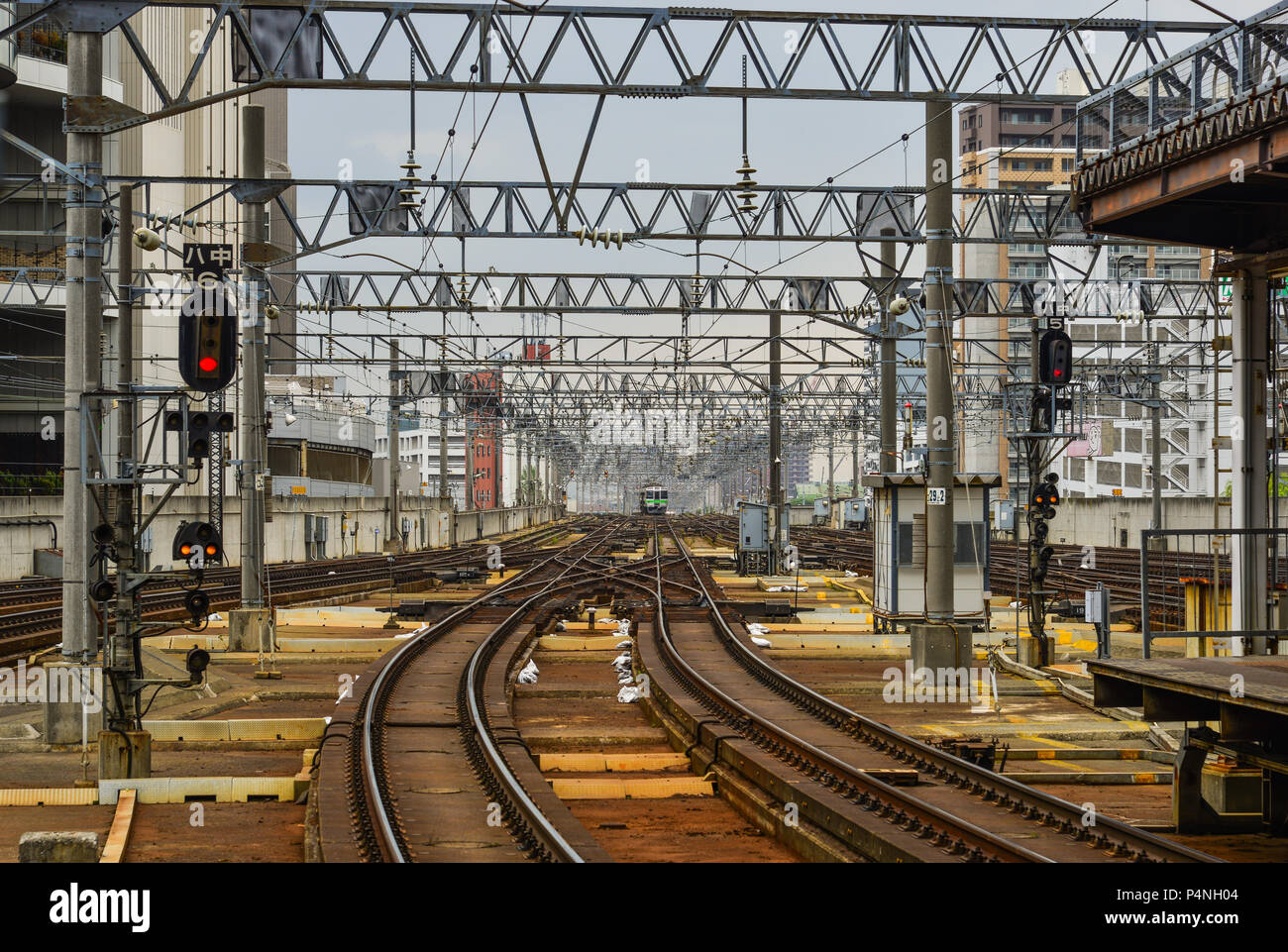 Japan Train Track Rails Sapporo, Japan - Sep 26, 2017. Rail tracks at JR station in Sapporo ...
