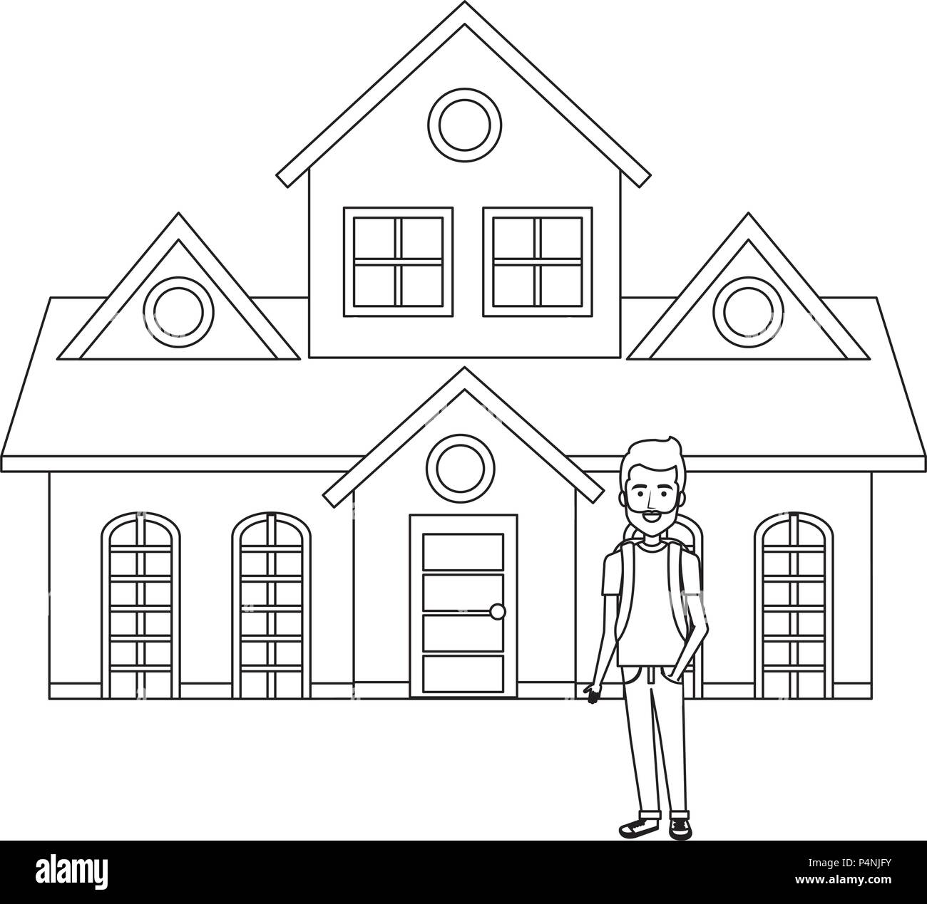 student young man outside the house Stock Vector