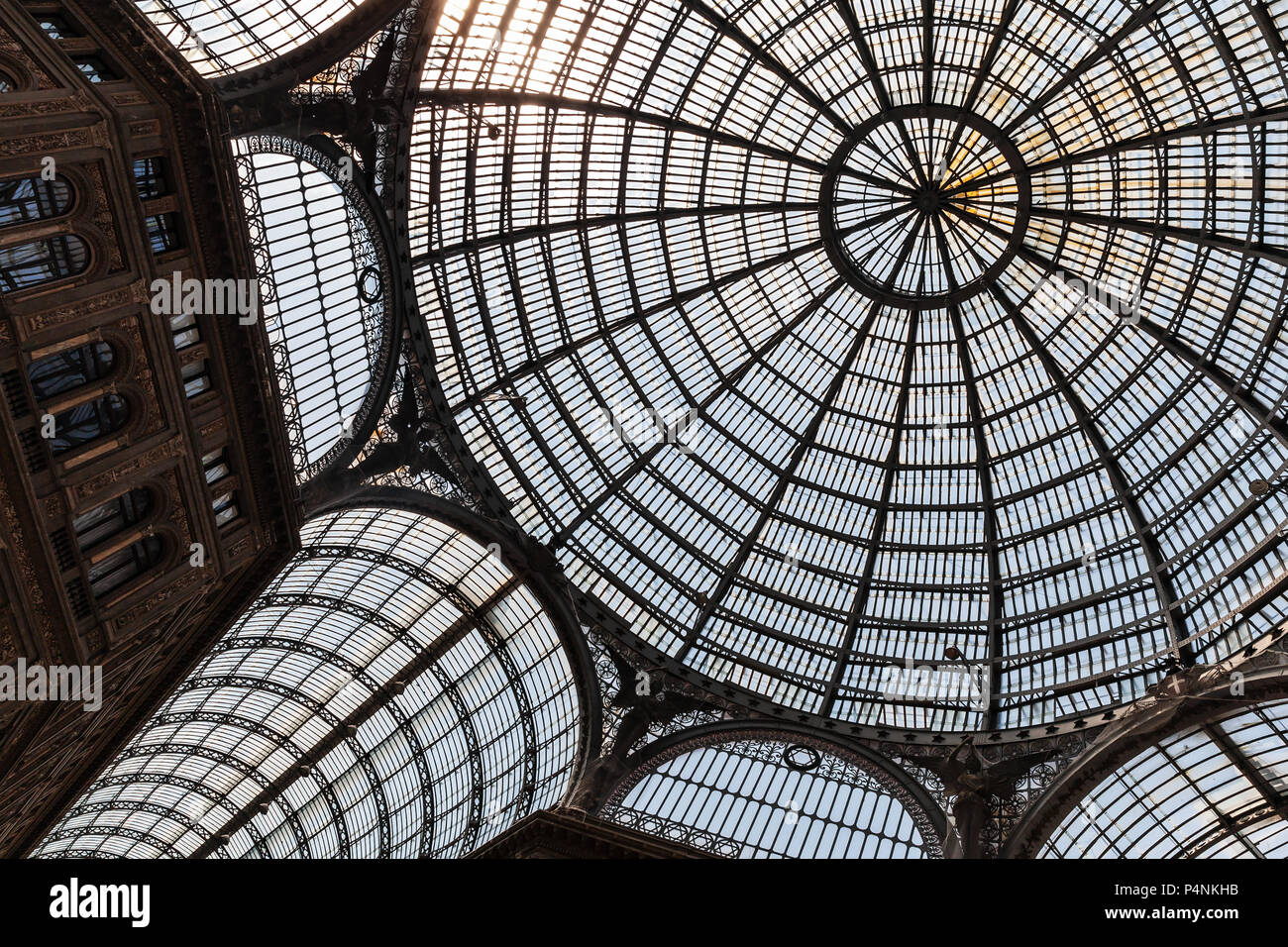 Naples, Italy - August 9, 2015: Glass roof dome of Galleria Umberto I Stock Photo