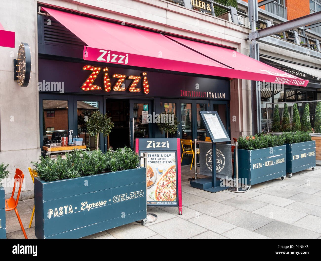 Exterior of Zizzi restaurant in the Mailbox, Wharfside,  Birmingham City Centre, West Midlands, England, UK Stock Photo