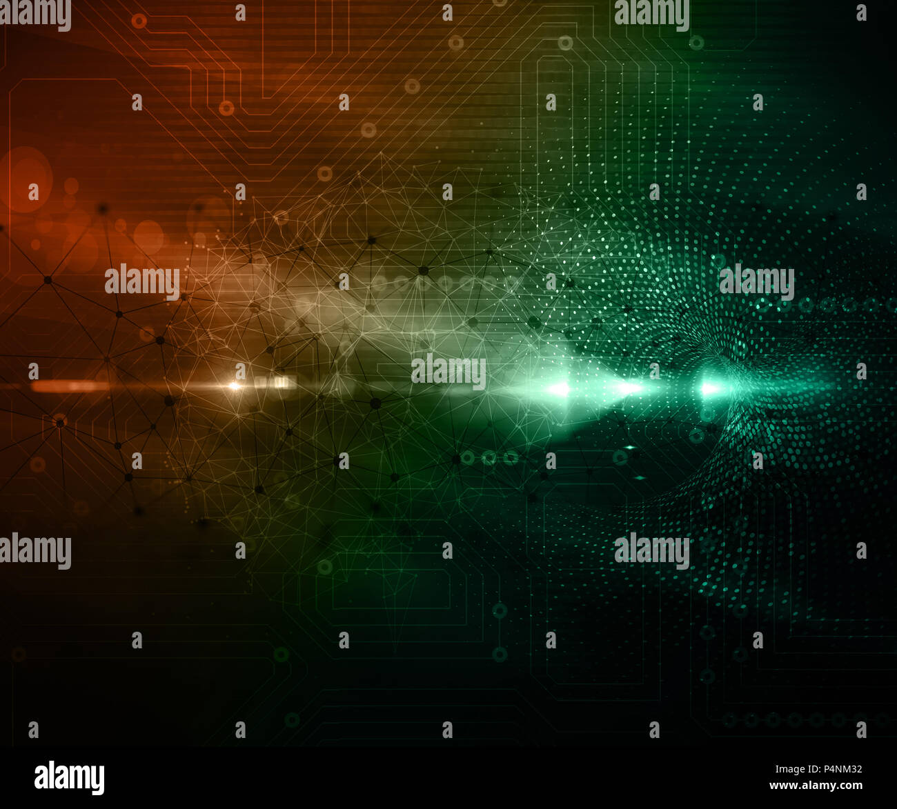 Abstract techno background with connecting dots and lines and circuit ...