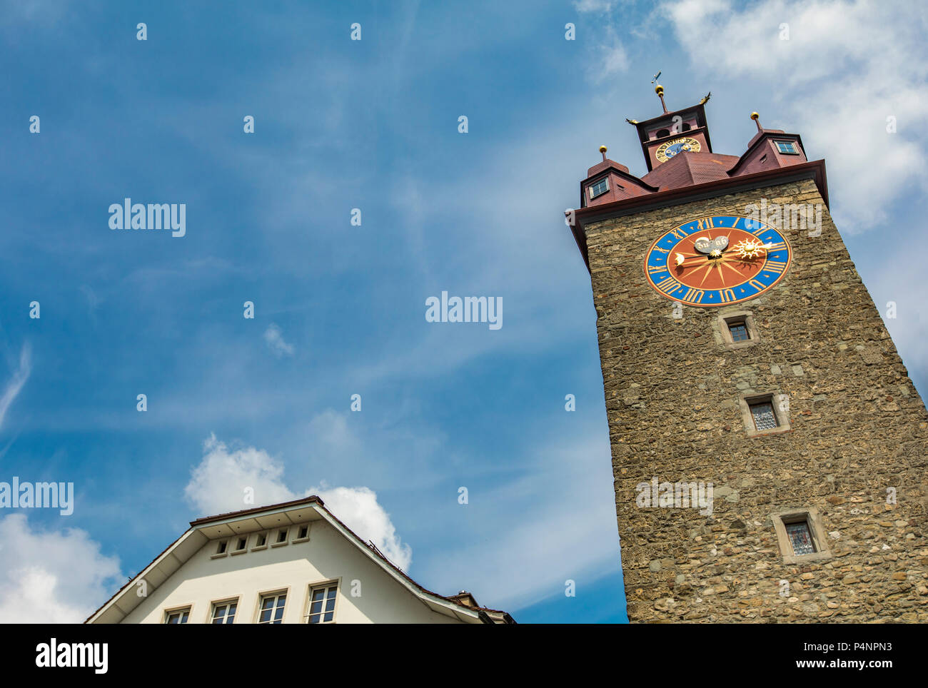 View at Rathaus Clock Tower in Lucerne, Switzerland Stock Photo