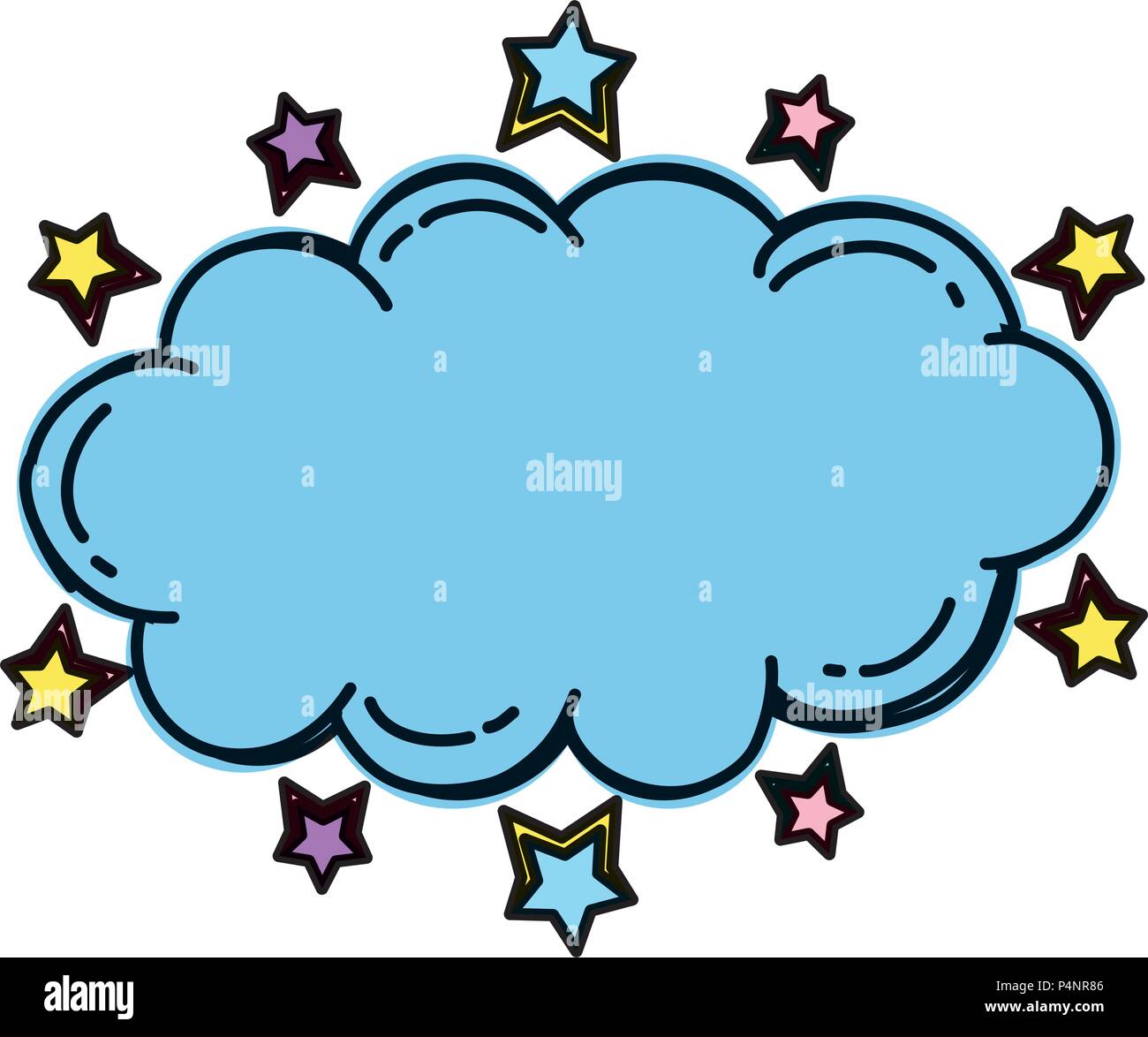 color nature fluffy cloud with stars style vector illustration Stock ...