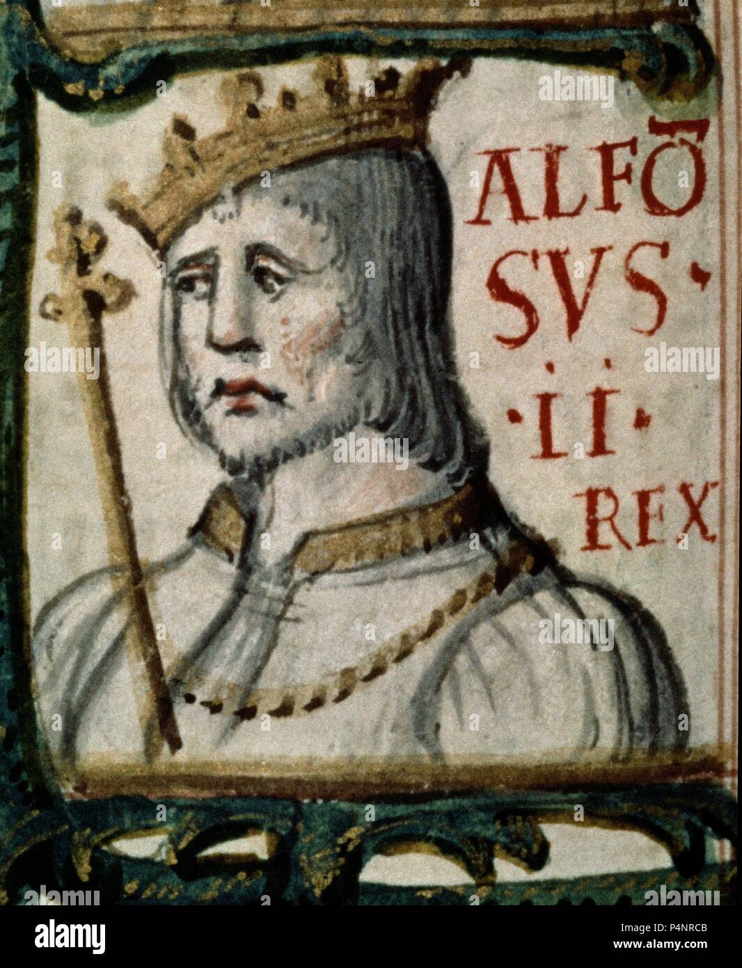 GENEALOGIA DE LOS REYES DE ESPAÑA - ALFONSO II DE PORTUGAL (1211-1223) - 1463. Author: Alonso de Cartagena (1385-1456). Location: BIBLIOTECA NACIONAL-COLECCION, MADRID, SPAIN. Stock Photo
