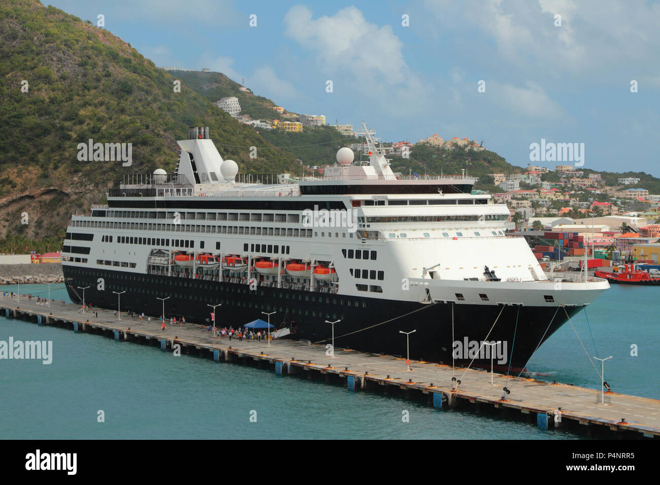 Cruise liner on parking in port. Philipsburg, Saint-Martin Stock Photo