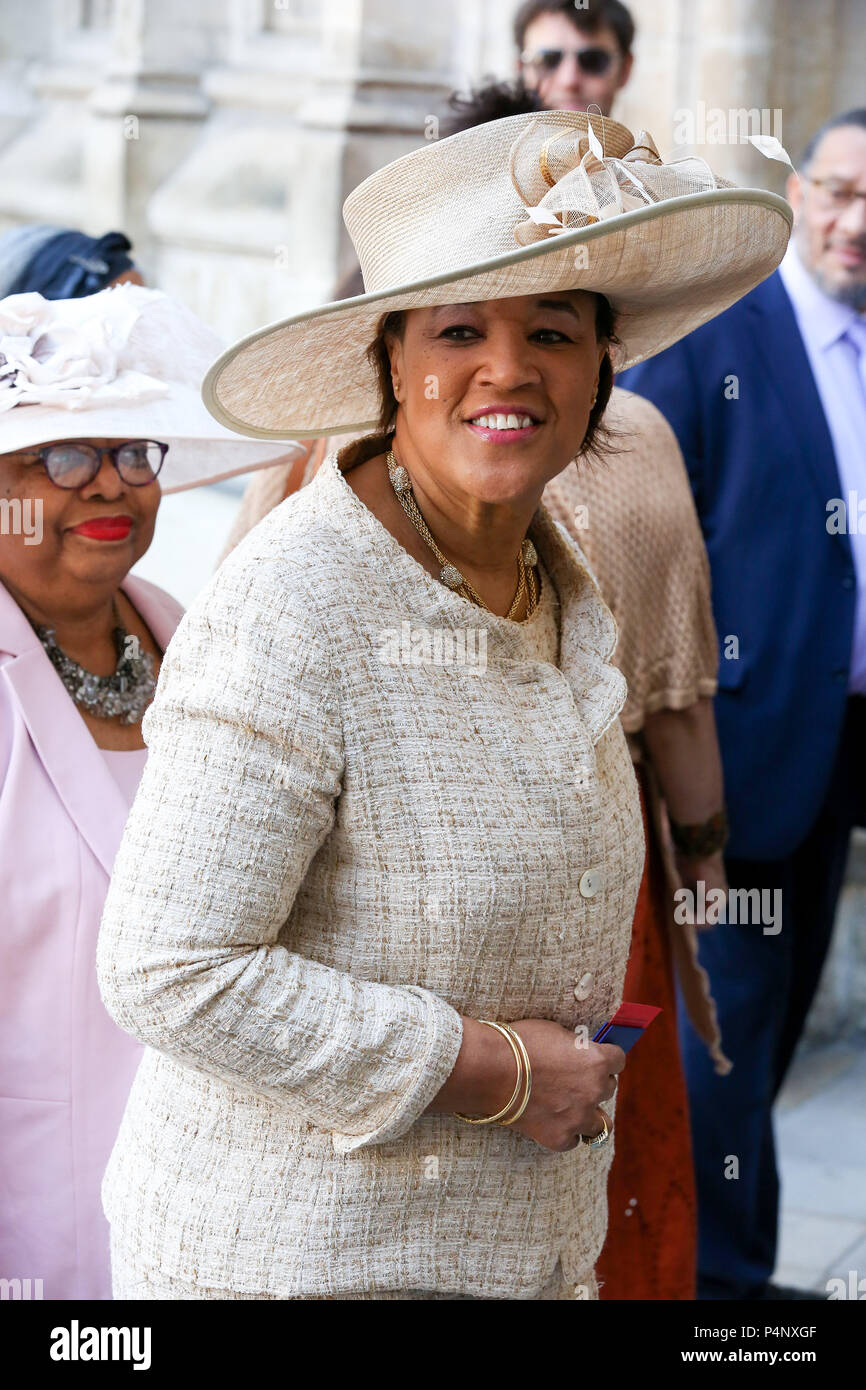 London, UK. 22nd June 2018.  Baroness Scotland arrives Westminster Abbey to attend a Service of Thanksgiving on the 70th Anniversary of the landing of the Empire Windrush MV on 22 June 1948 at Tilbury Docks with 492 Caribbean passengers.    Credit: Dinendra Haria/Alamy Live News Stock Photo