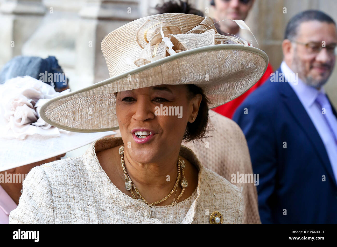 London, UK. 22nd June 2018.  Baroness Scotland arrives Westminster Abbey to attend a Service of Thanksgiving on the 70th Anniversary of the landing of the Empire Windrush MV on 22 June 1948 at Tilbury Docks with 492 Caribbean passengers.    Credit: Dinendra Haria/Alamy Live News Stock Photo