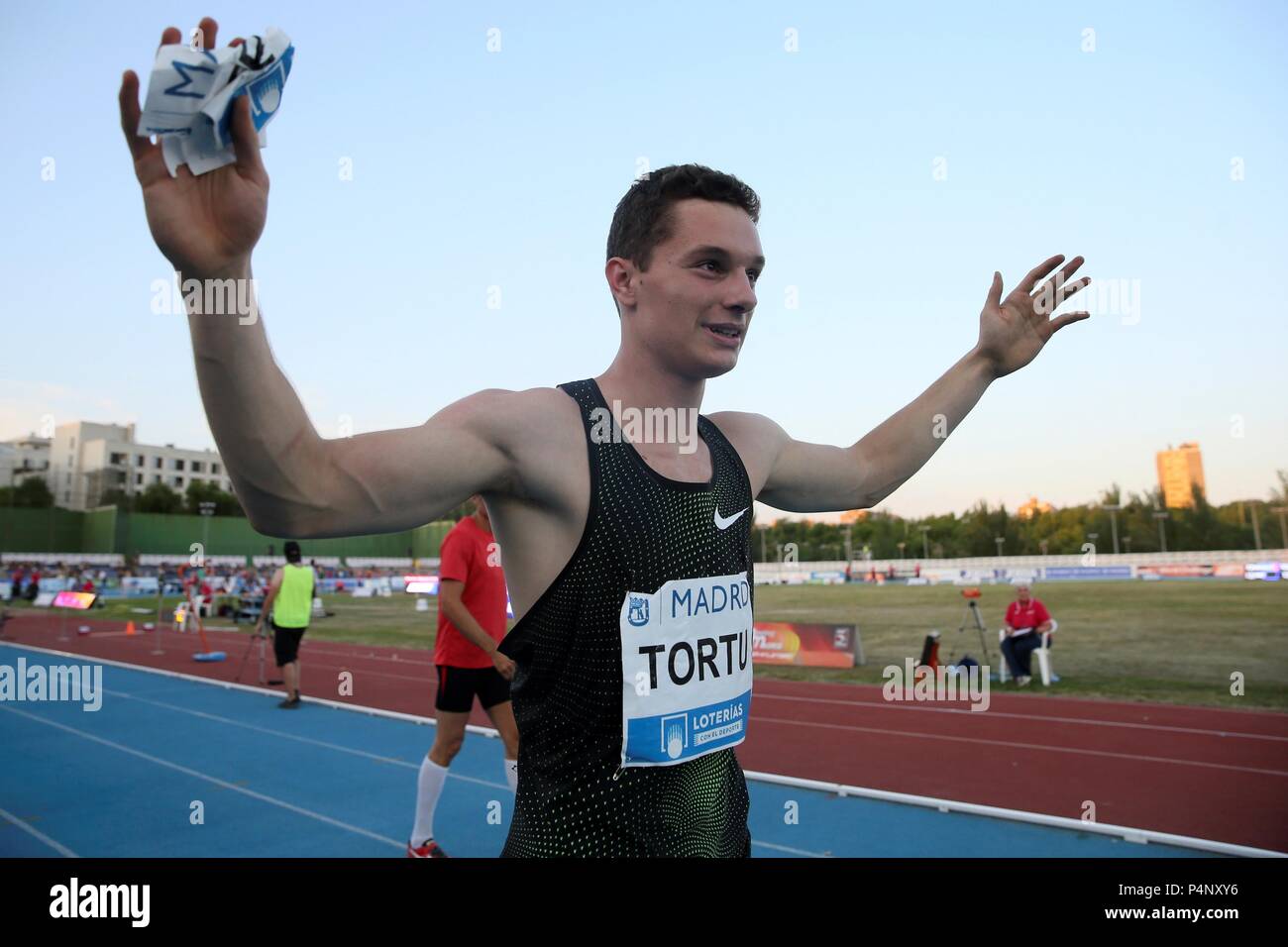 Madrid Spain 22nd June 18 The Italian Athlete Filippo Tortu Celebrates His Victory And The New Italian Record In The 100m Race During The Meeting Madrid 18 Held At The Moratalaz Sports Madrid Spain 22nd June 18 The Italian Athlete Filippo Tortu Celebrates His Victory And The New Italian Record In The 100m Race During The Meeting Madrid 18 Held At The Moratalaz Sports