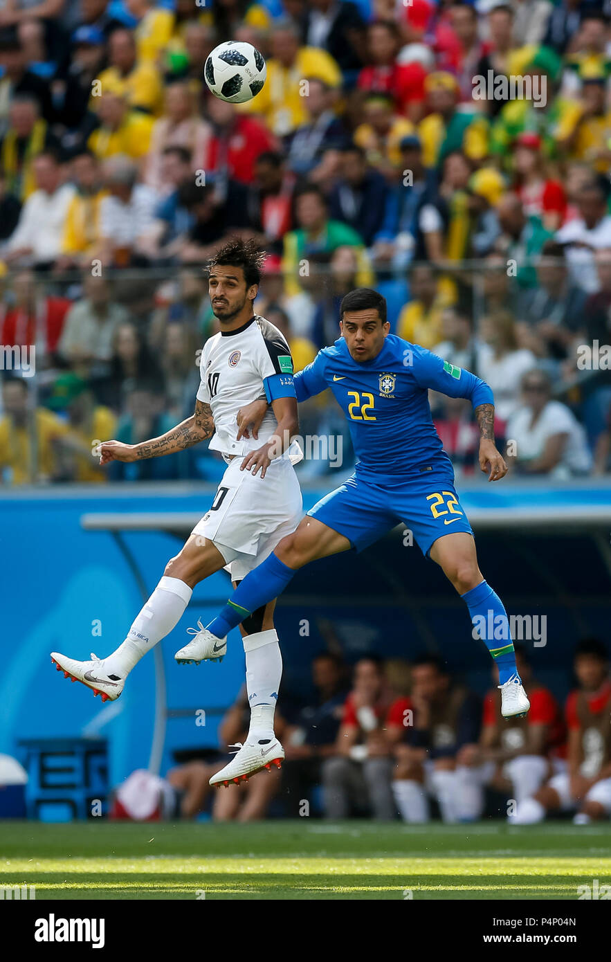 Saint Petersburg, Russia. 22nd June 2018. Bryan Ruiz of Costa Rica and Fagner of Brazil during the 2018 FIFA World Cup Group E match between Brazil and Costa Rica at Saint Petersburg Stadium on June 22nd 2018 in Saint Petersburg, Russia. (Photo by Daniel Chesterton/phcimages.com) Credit: PHC Images/Alamy Live News Stock Photo