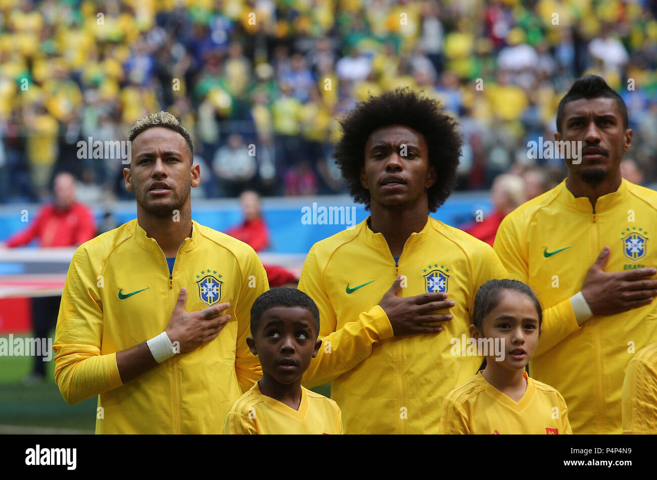 Saint Petersburg Russia 22nd June 18 Brazil Team During National Anthem Before The Fifa World Cup Russia 18 Group E Football Match Between Brazil V Costarica In Saint Petersburg Stadium Credit Marco Saint Petersburg Russia 22nd June 18 Brazil Team During National Anthem Before The Fifa World Cup Russia 18 Group E Football Match Between Brazil V Costarica In Saint Petersburg Stadium Credit Marco