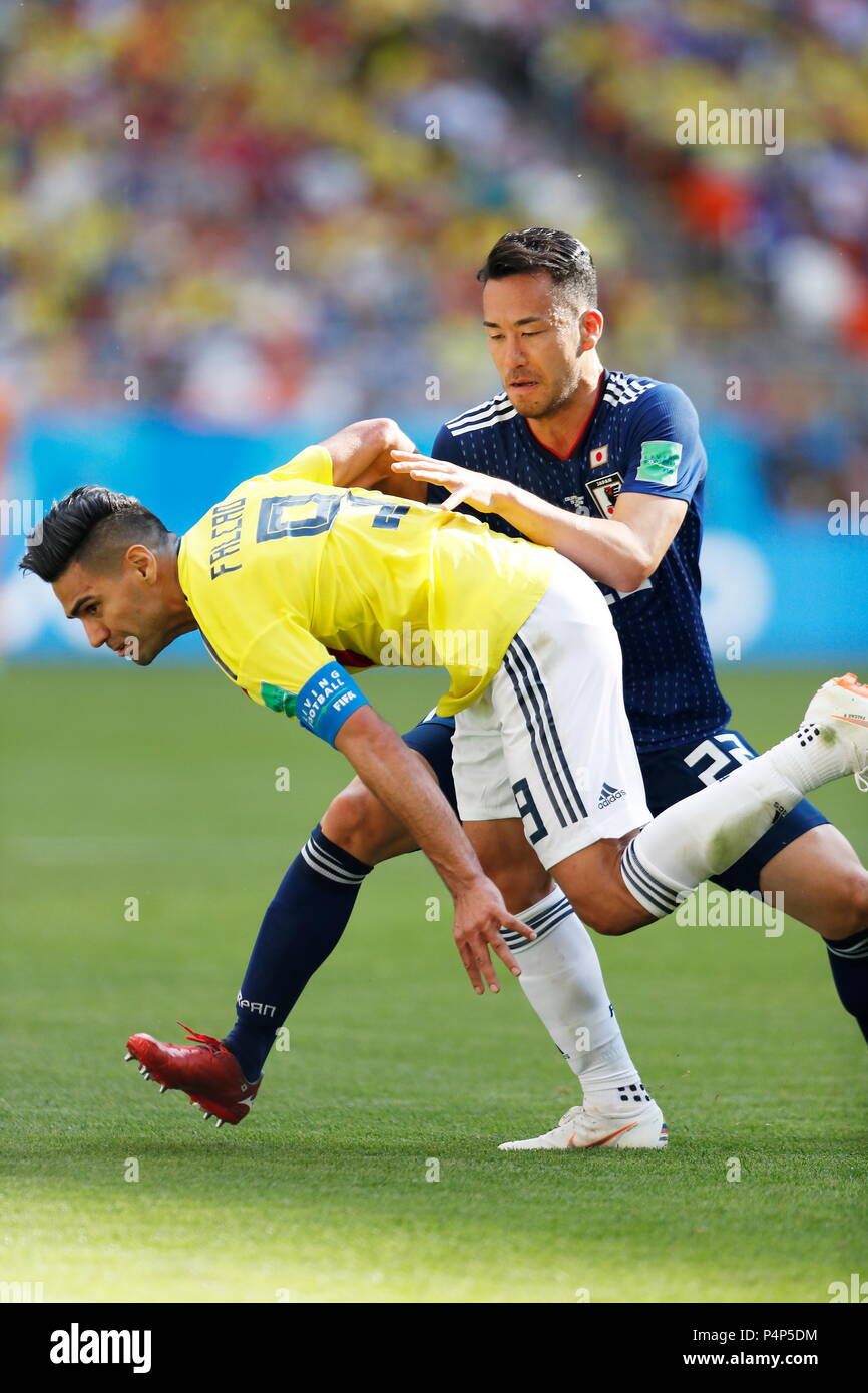 Saransk, Russia. 19th June, 2018. (L-R) Radamel Falcao (COL), Maya Yoshida (JPN) Football/Soccer : FIFA World Cup Russia 2018 match between Colombia 1-2 Japan at the Mordovia Arena in Saransk, Russia . Credit: Mutsu KAWAMORI/AFLO/Alamy Live News Stock Photo