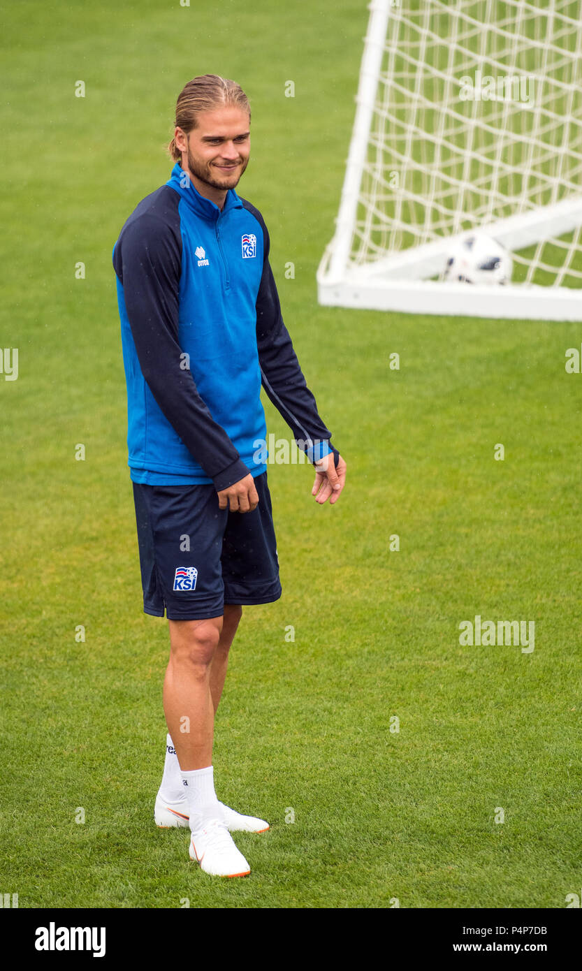 Gelendzhik, Russia. 23rd June, 2018. Soccer, FIFA World Cup, training, Iceland: Rurik Gislason stands on the training ground. On Tuesday (26 June), Iceland faces Croatia in the last group stages match of the World Cup. Credit: Maximilian Haupt/dpa/Alamy Live News Stock Photo