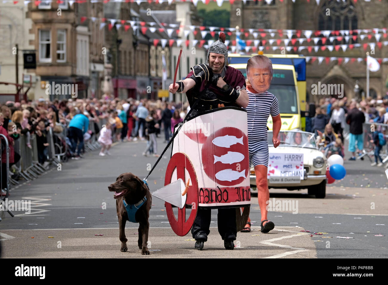 Scotland Uk 23 June 18 Peebles Beltane Red Letter Day Peebles Beltane Festival Fancy Dress Fun During The Grand Parade The Beltane Queen Crowning Ceremony Red Letter Day Saturday Is