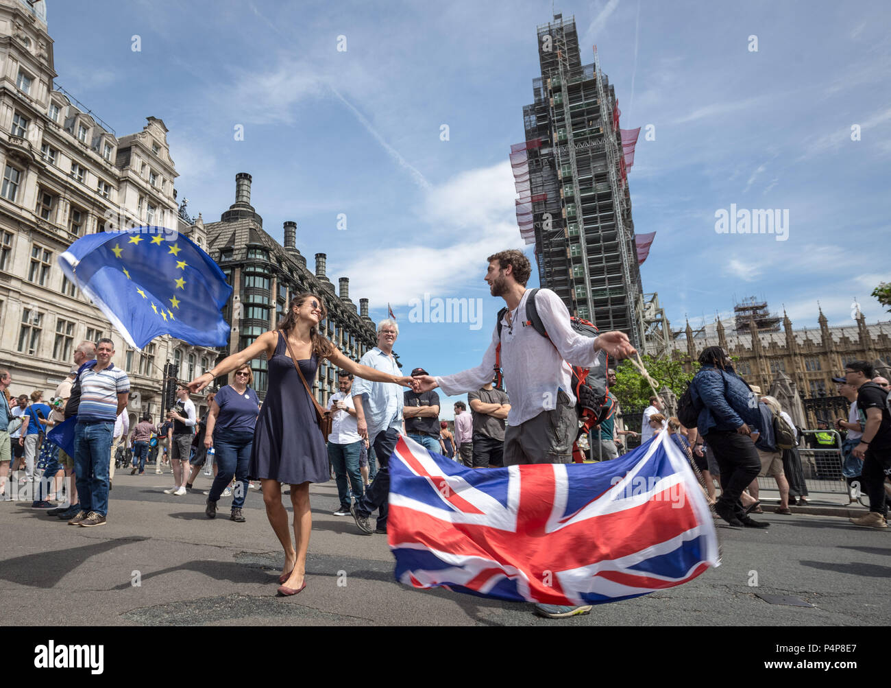 London, UK. 23rd June, 2018. Anti-Brexit Protest: Over 100,000 attend 'People's Vote' pro-EU march to demand a referendum on the terms of Brexit two years on from the vote. Credit: Guy Corbishley/Alamy Live News Stock Photo