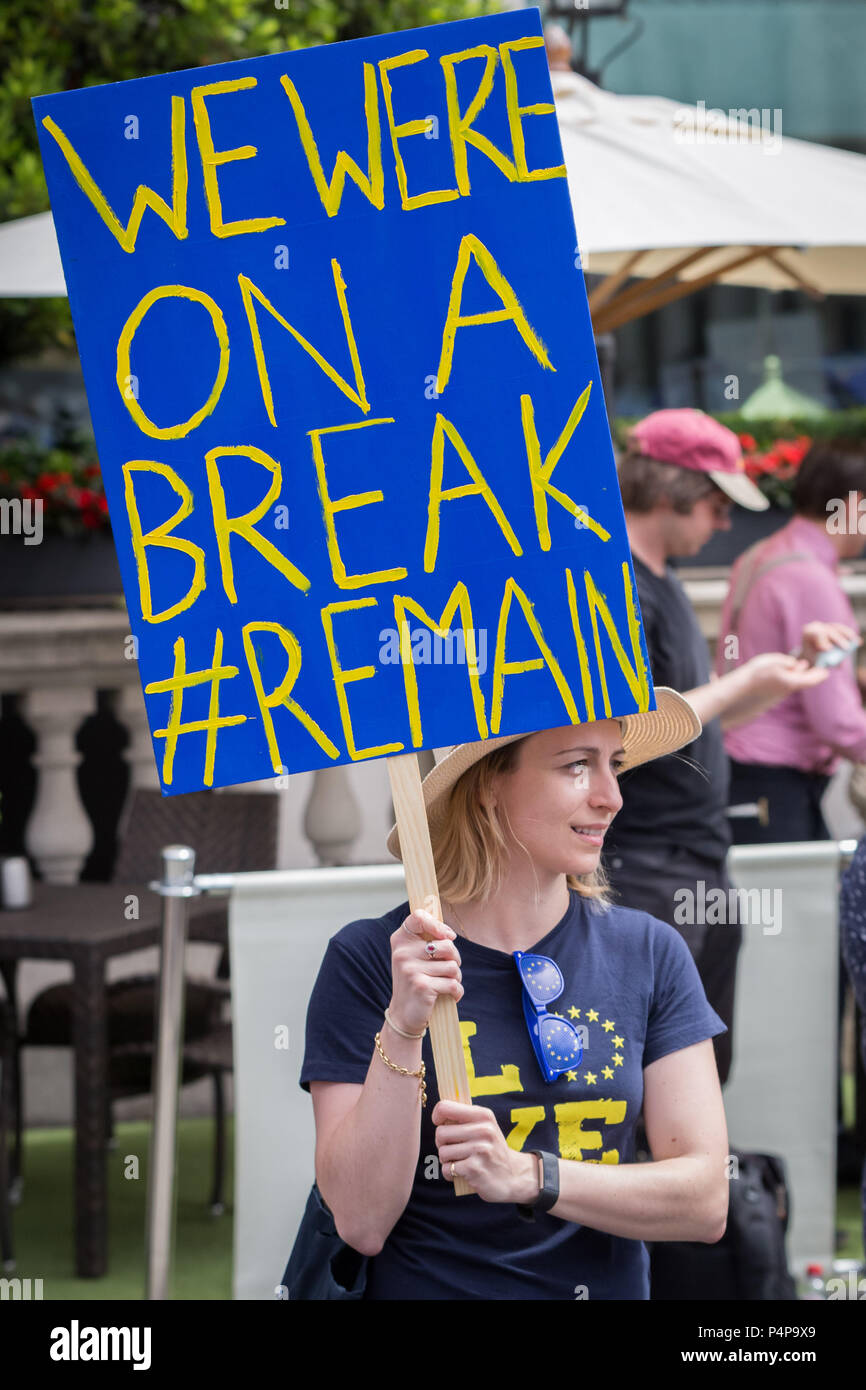 London, UK. 23rd June, 2018. Anti-Brexit Protest: Over 100,000 attend 'People's Vote' pro-EU march to demand a referendum on the terms of Brexit two years on from the vote. Credit: Guy Corbishley/Alamy Live News Stock Photo