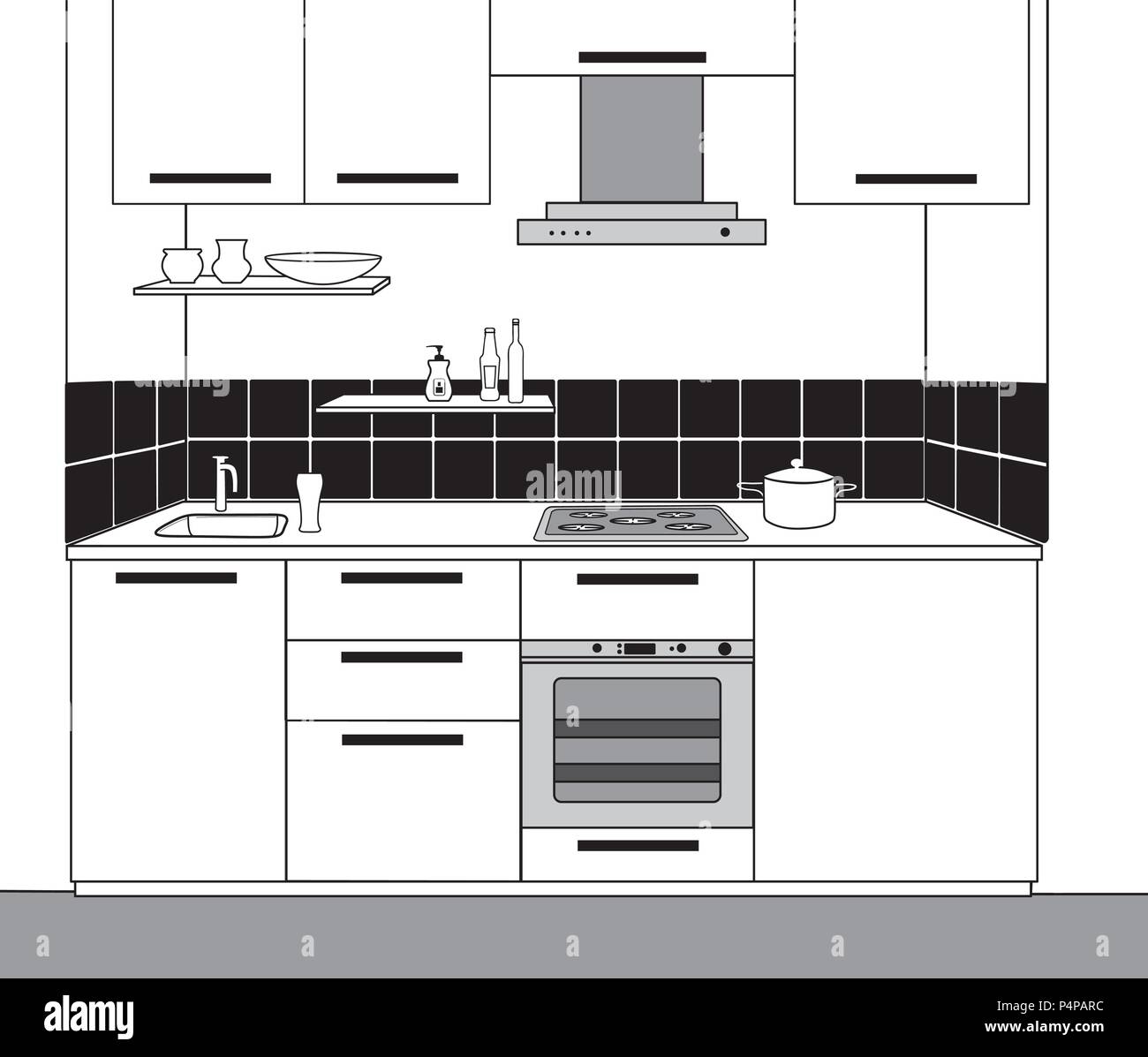 Interior Sketch Of Kitchen Room Outline Blueprint Design Of