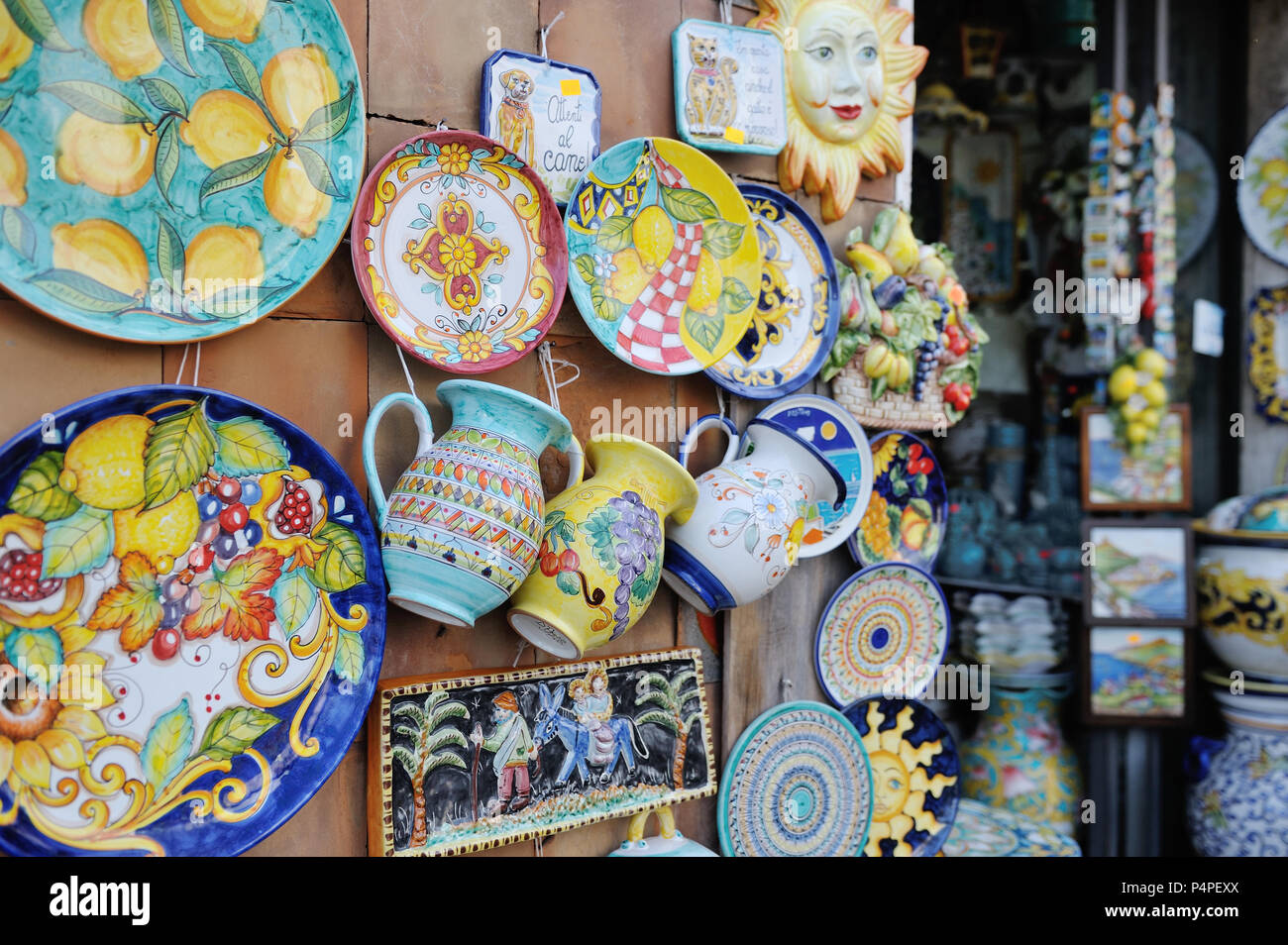 VIETRI SUL MARE, ITALY April 27, 2018 Colorful ceramic shop in Amalfi