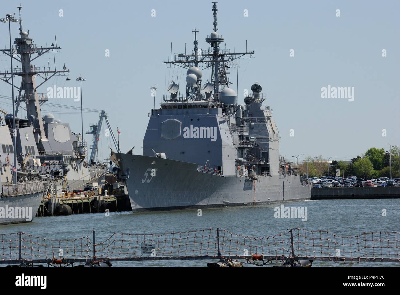 U.S. Navy ships in port on the James River at Norfolk Naval Station
