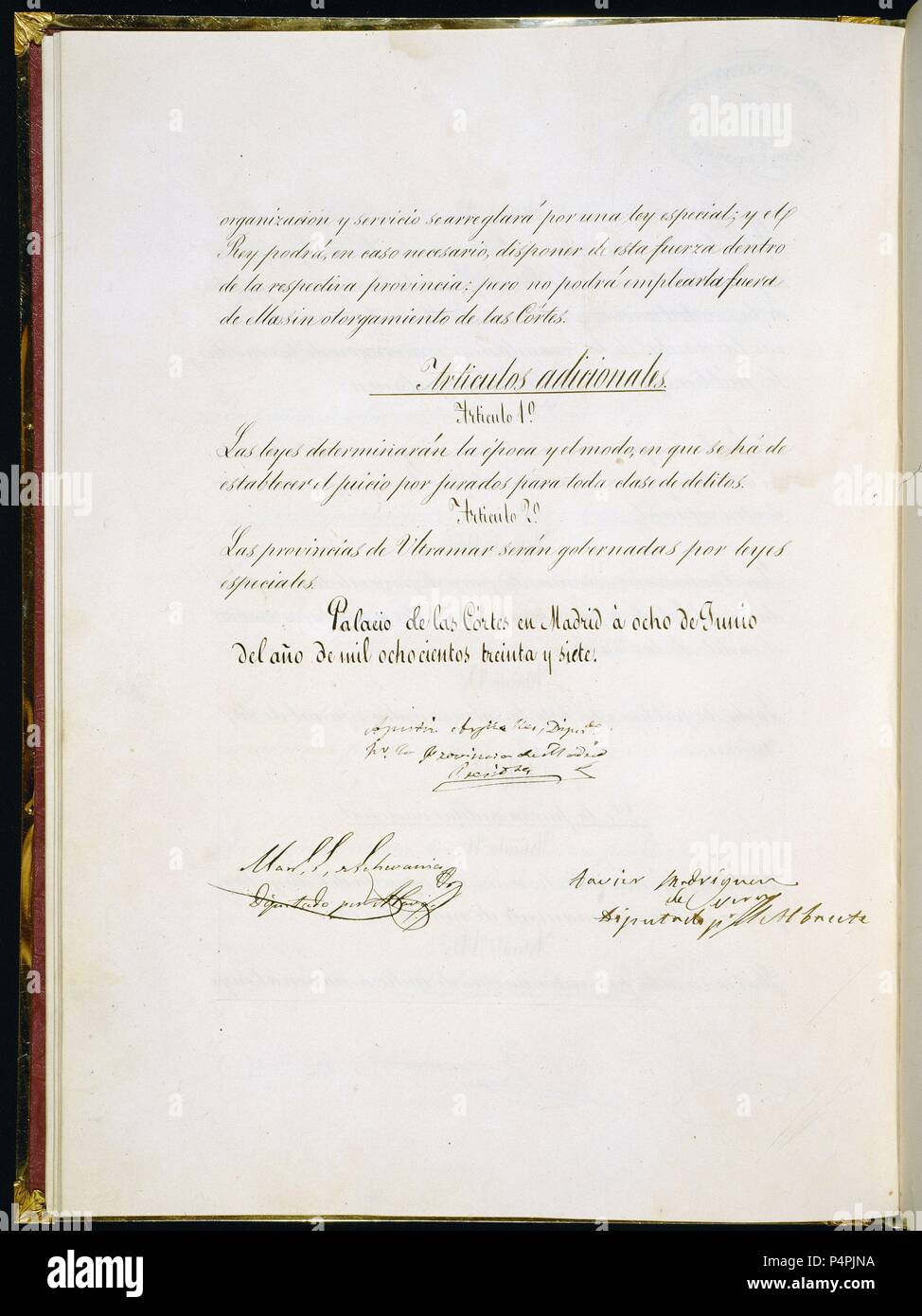 CONSTITUCION DE 1837-ARTICULOS ADICIONALES 8/6/1837. Location: CONGRESO DE LOS DIPUTADOS-BIBLIOTECA, MADRID, SPAIN. Stock Photo