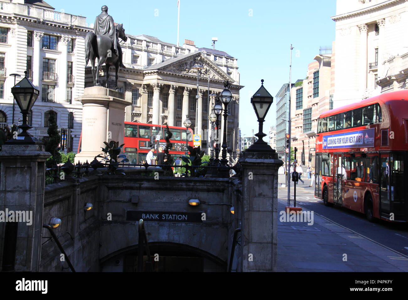View from The Bank of England, Threadneedle Street towards Mansion House in the financial district of London, England, UK, PETER GRANT Stock Photo