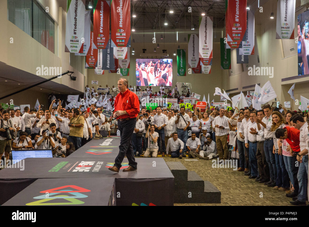 A campaign event for JosŽ Antonio Meade leader of the Institutional Revolutionary Party (PRI) and candidate for the presidential elections, May 27, 2018, Campeche, Mexico. Stock Photo