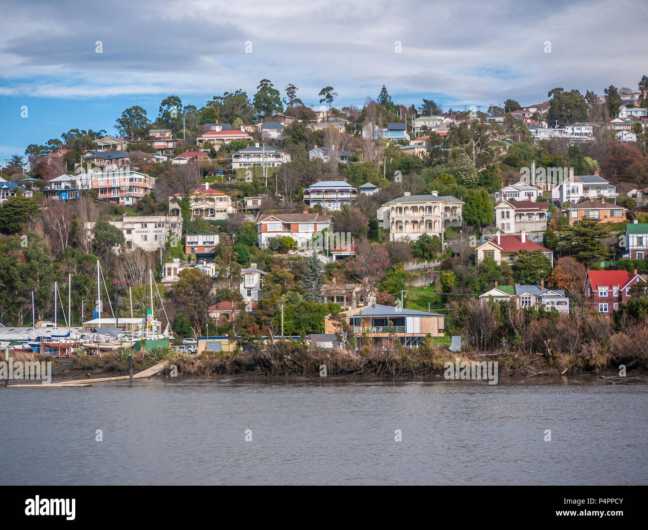 View from Royal Park of residential houses near Tamar River in Launceston. Tasmania, Australia Stock Photo