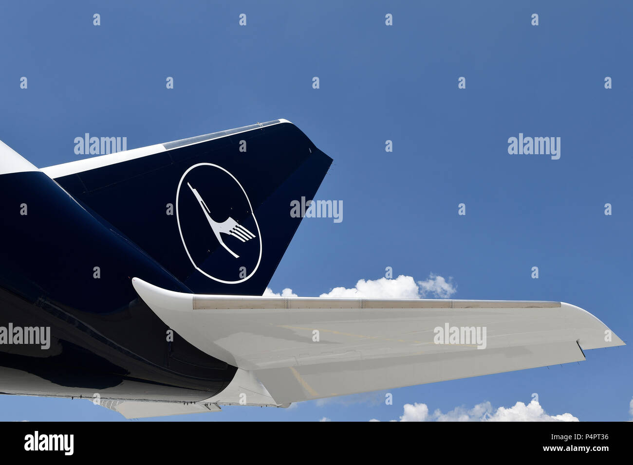 Lufthansa, New Livery, Airbus, A350, 900, A350-900, Side tail, elevator, rudder, fin, wing Stock Photo