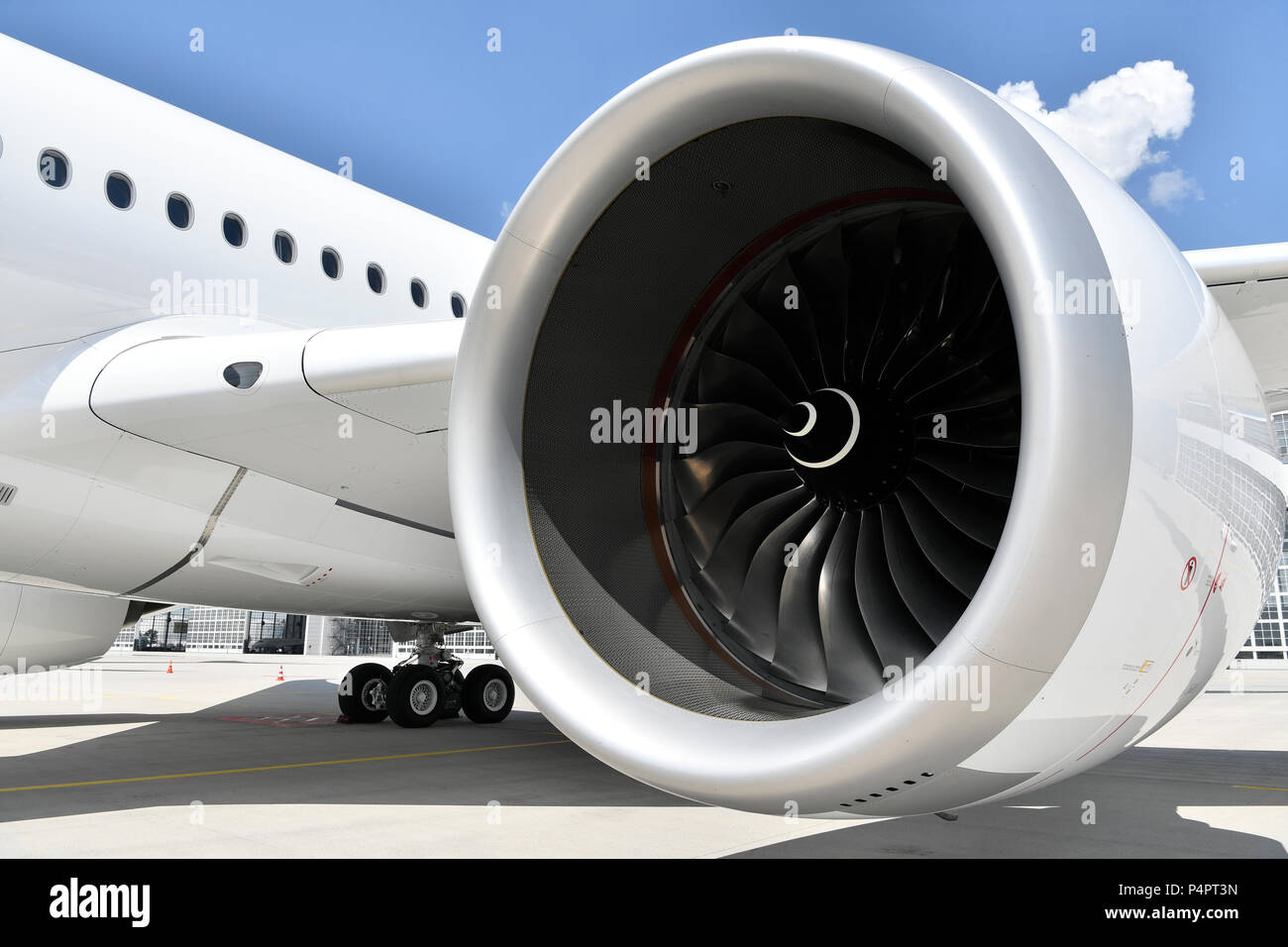 Lufthansa, New Livery, Airbus, A350, 900, A350-900, engine, turbine, blade, right Turbine Stock Photo