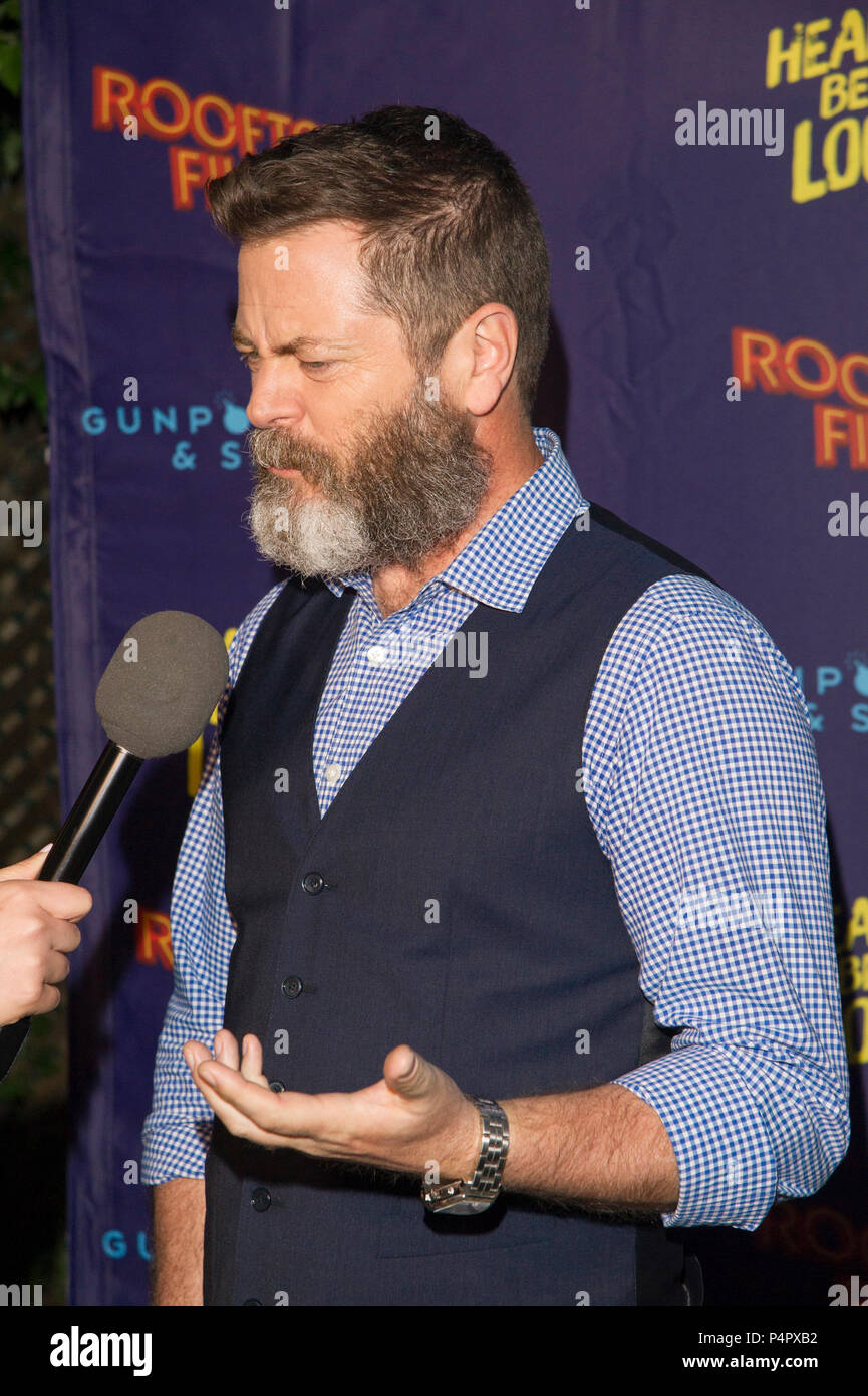 NEW YORK, NY - June 6: Nick Offerman attends the 'Hearts Beat Loud' New York Premiere at Pioneer Works on June 6, 2018 in New York City. Stock Photo