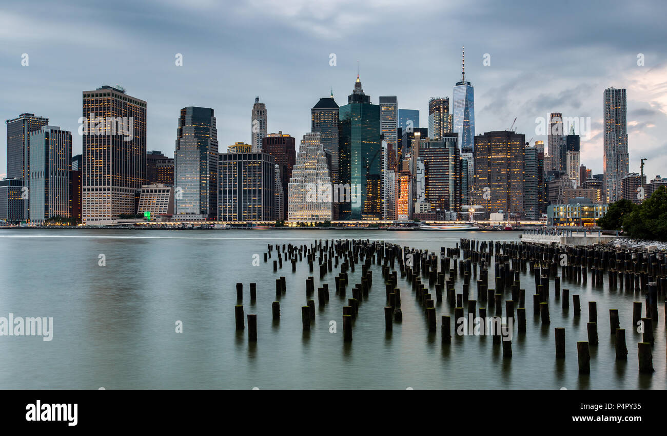 Cloudy Day At Lower Manhattan Skyline View From Brooklyn Bridge Park New York United States Stock Photo Alamy