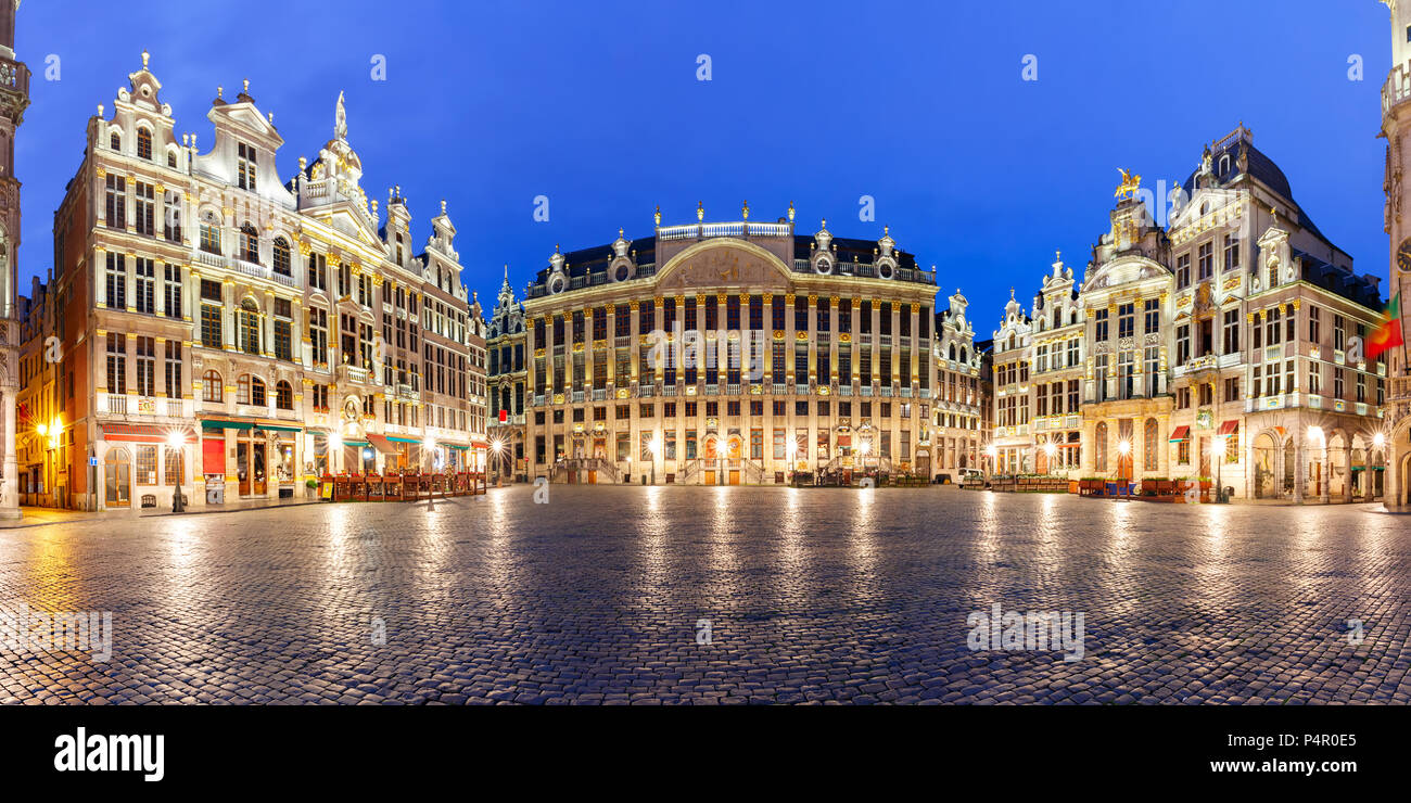 Grand Place Square at night in Belgium, Brussels Stock Photo