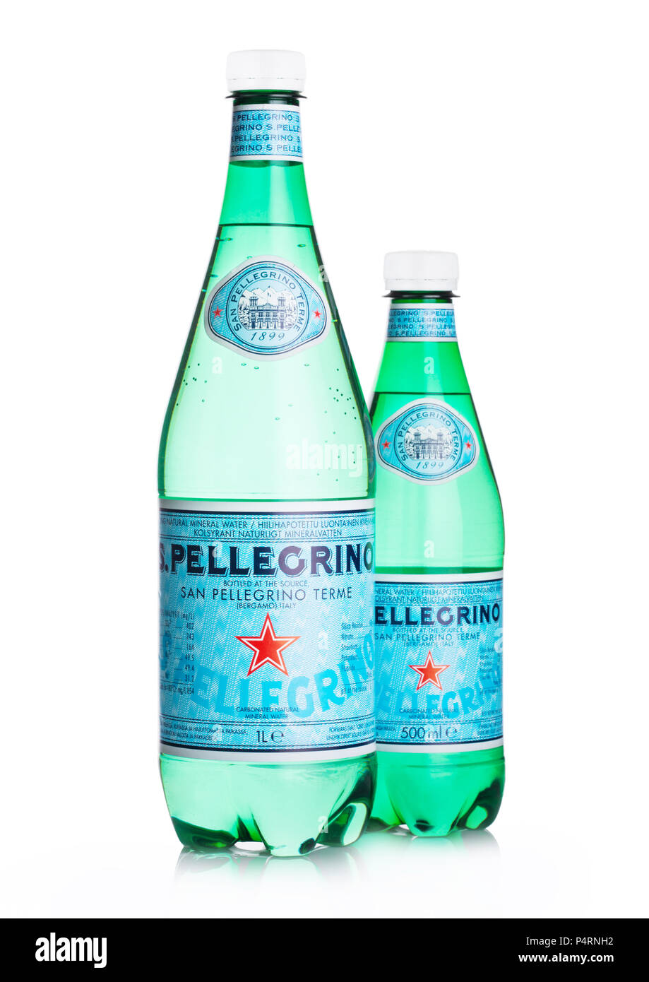 LONDON, UK JUNE 02, 2018 Plastic Bottles of San Pellegrino mineral