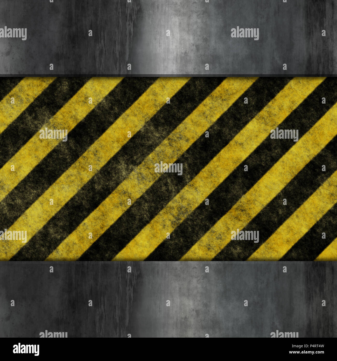 Grunge style metal background with yellow and black warning stripes ...