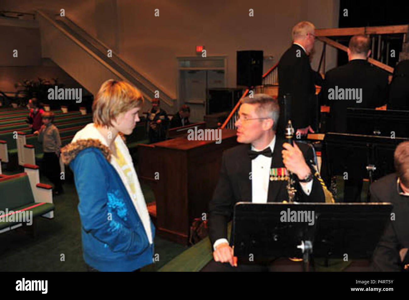 Martinez Georgia March 22 2010 Master Chief Musician Michael Mcdonald Right Concert Master And Clarinet Instrumentalist For The Concert Band Meets With A Young Clarinetist Who Expressed Her Desire To One Day