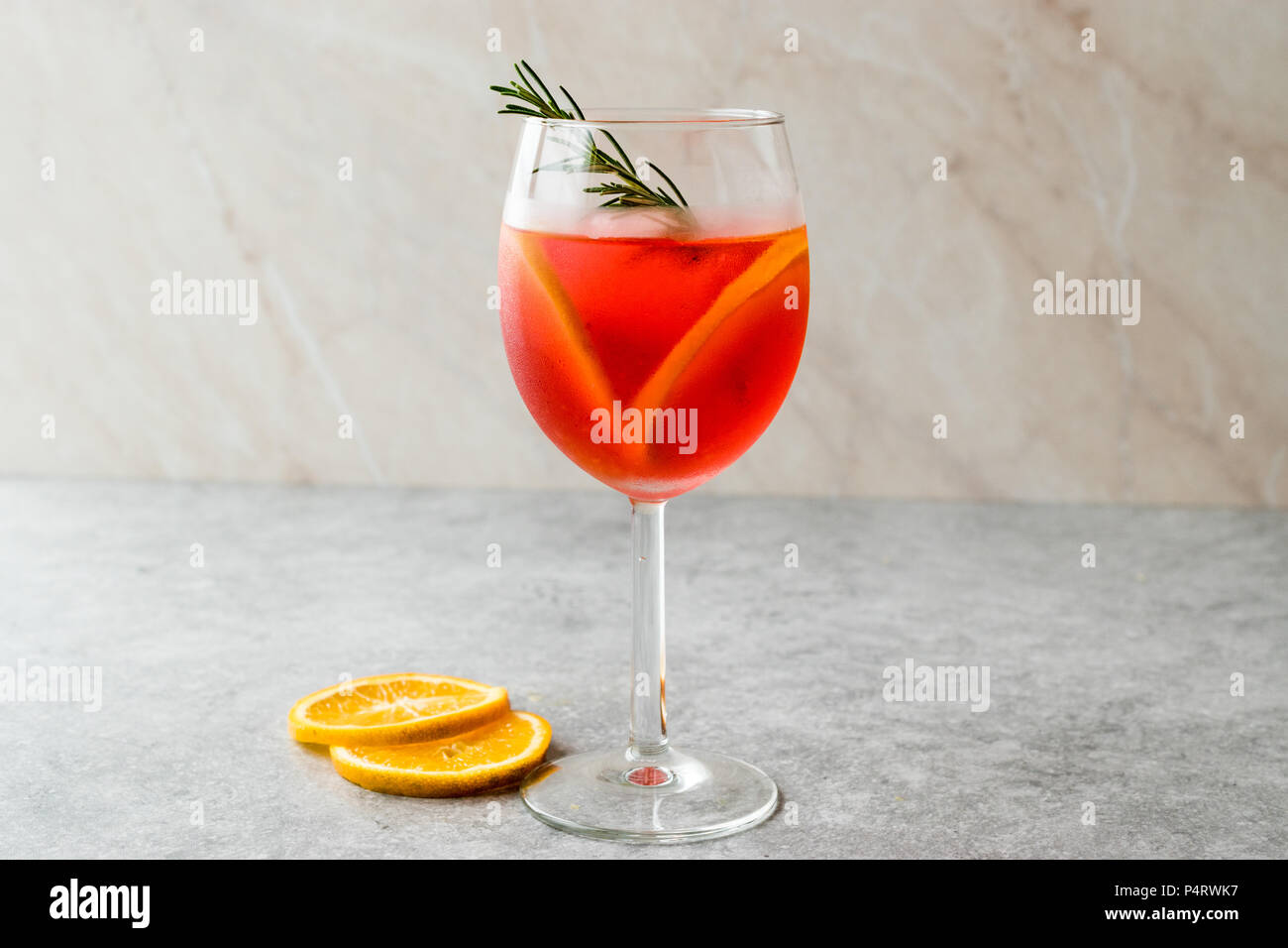 Aperol Spritz Cocktail with Orange Slice, Rosemary and Ice. Alcoholic ...