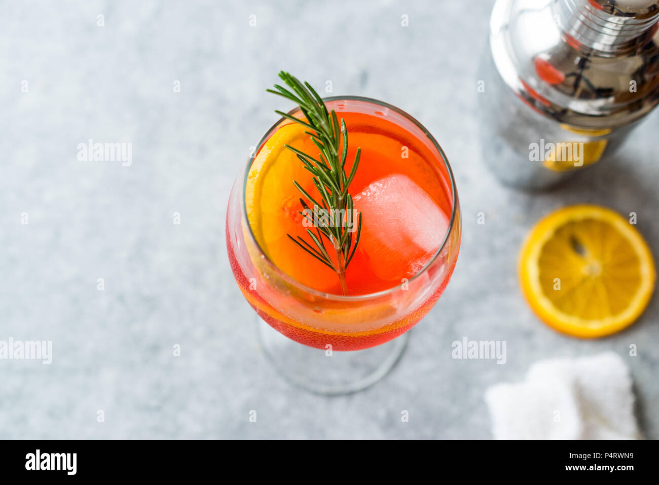 Aperol Spritz Cocktail with Orange Slice, Rosemary and Ice. Alcoholic ...