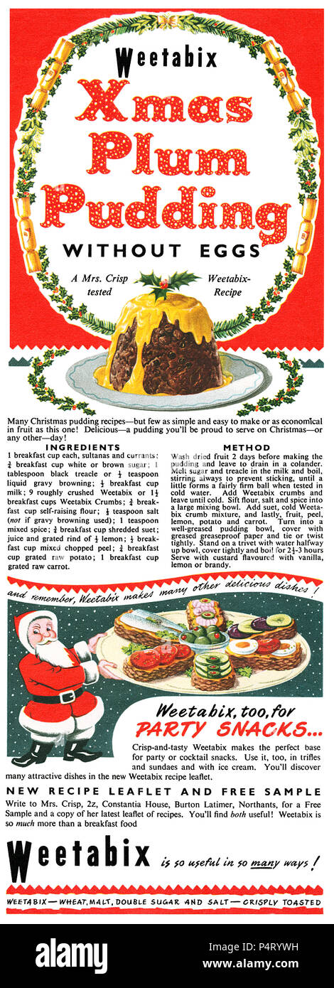 1951 British Christmas Advertisement For Weetabix Breakfast Cereal Stock Image 1951 British Christmas Advertisement For Weetabix Breakfast Cereal Stock Image