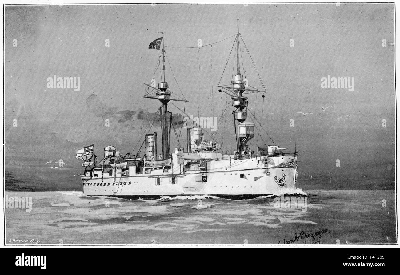 Halftone of the old German battleship, Deutschland. From the first Navy League Annual, 1906. Stock Photo