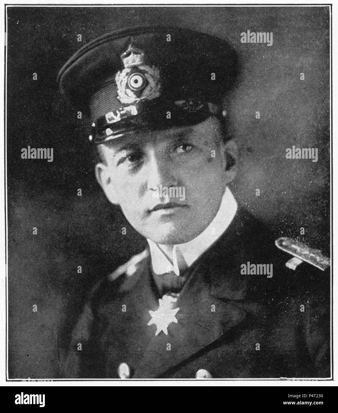 Halftone portrait of German naval officer Walther Schweiger, commander of U-20, the submarine which sank the Lusitania. Stock Photo