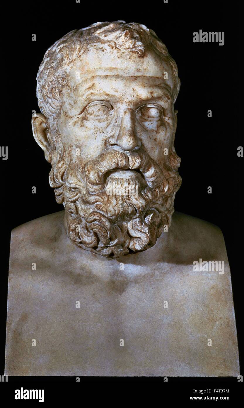 Bust of Solon (540-475 B.C.), Greek philosopher.. Naples, Saint Martin museum. Author: Anonymous. Location: MUSEO SAN MARTINO, NEAPEL, ITALIA. Stock Photo