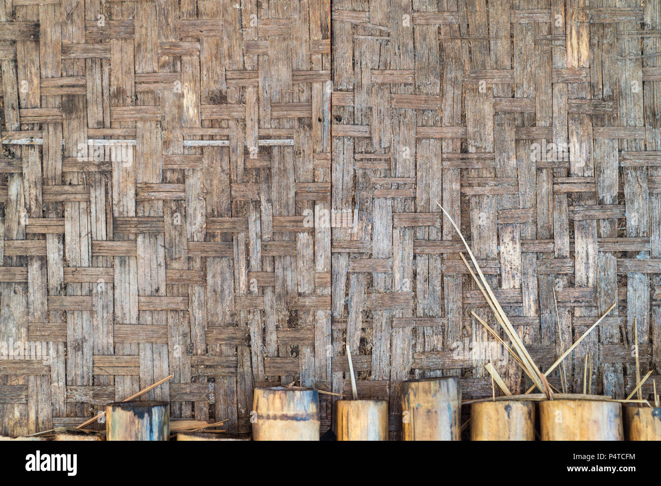 Vintage bamboo wall textured, Old pattern background concept. Stock Photo