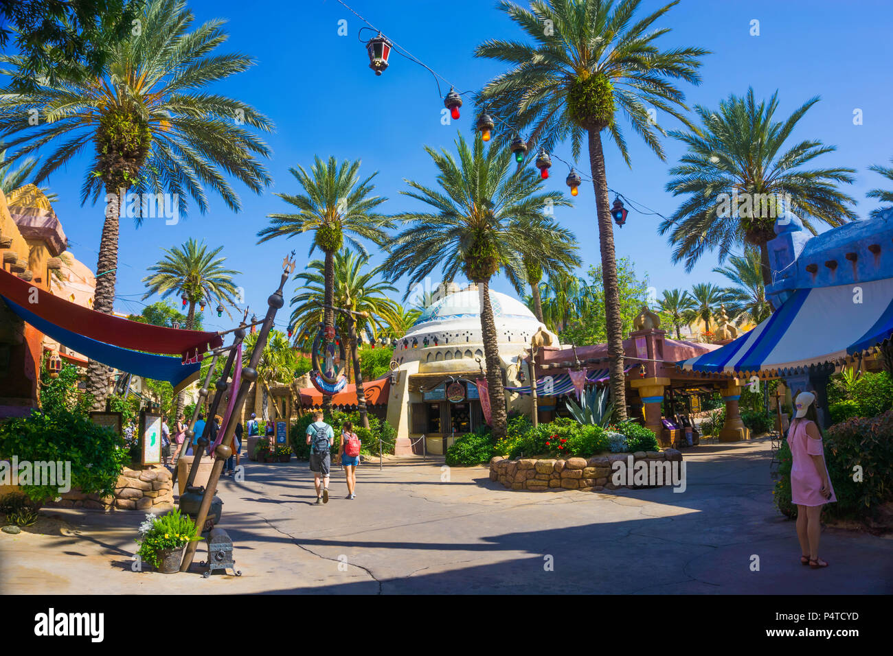 Orlando, Florida - May 09, 2018: Universal studios city walk. Lighthouse, entrance to Islands of Adventure at Orlando Stock Photo