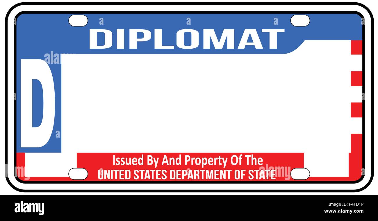 A blank United States of America diplomatic licence plate over a white background Stock Vector