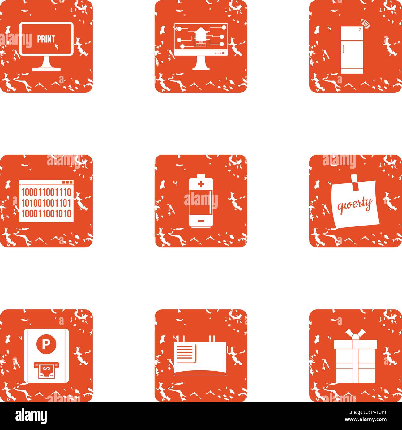 Parking ticket icons set, grunge style Stock Vector