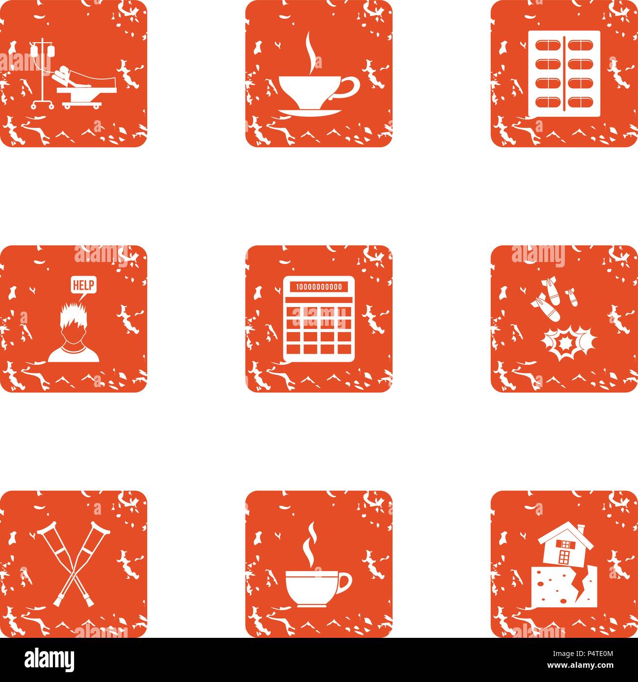 Tea conversation icons set, grunge style Stock Vector
