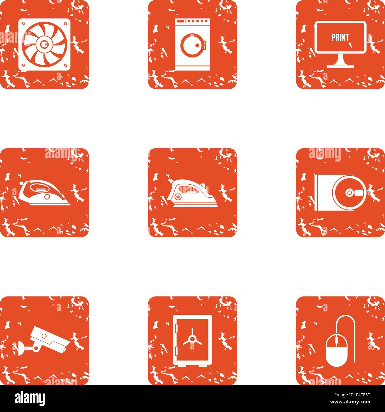 Iron icons set, grunge style Stock Vector